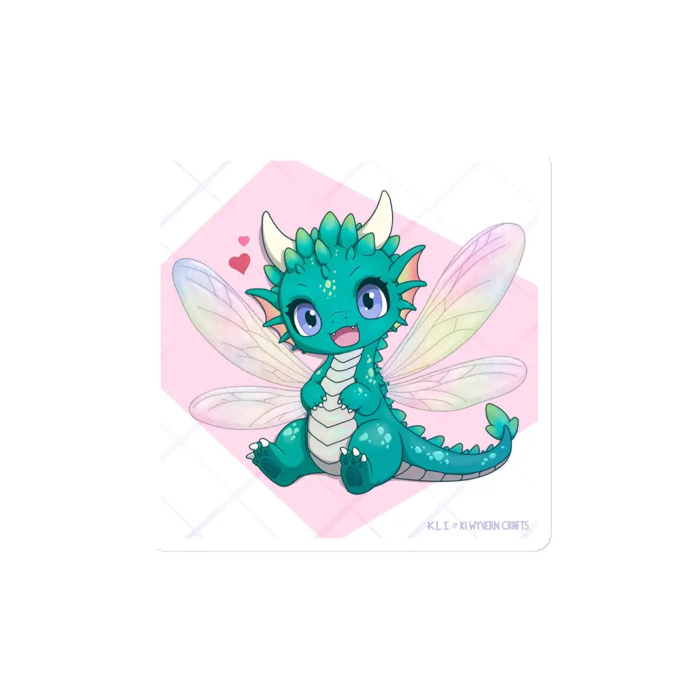 A product mockup of the 4x4" magnet featuring Tetra the Fairy Dragon against a white background